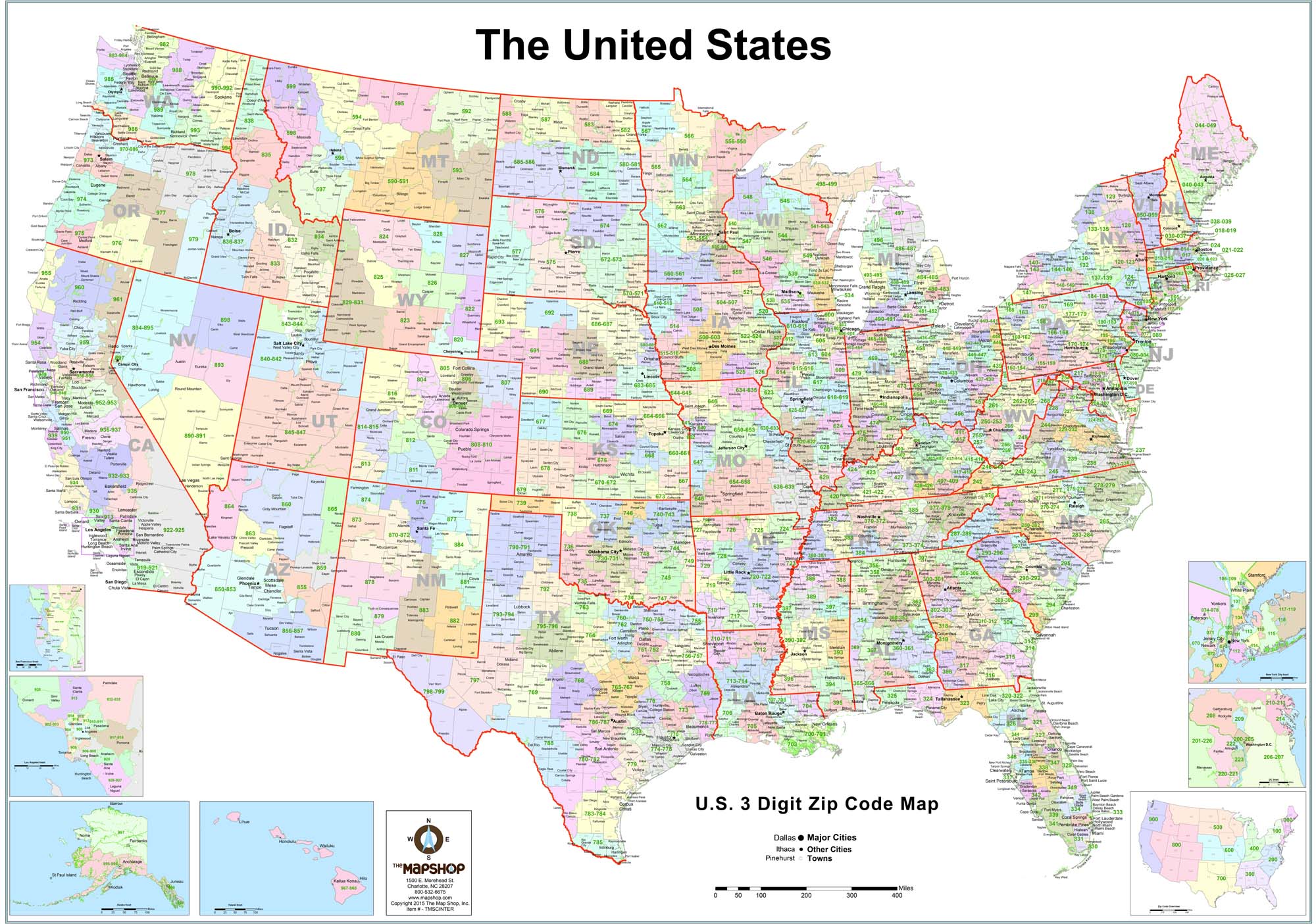 United States 3 Digit Zip Code Wall Map The Map Shop