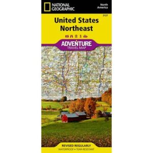Detailed map of Northeast U.S. featuring outdoor adventure travel routes, topographical details, and scenic rural landscapes, ideal for planning outdoor activities and exploring regional geography.