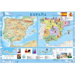 Spain (Espa±a) Wall Map - Physical and Political - Spanish - Extra Large by Kartographia