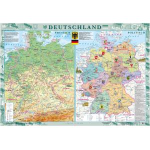 Germany (Deutschland) Wall Map - Physical and Political - German - Extra Large by Kartographia
