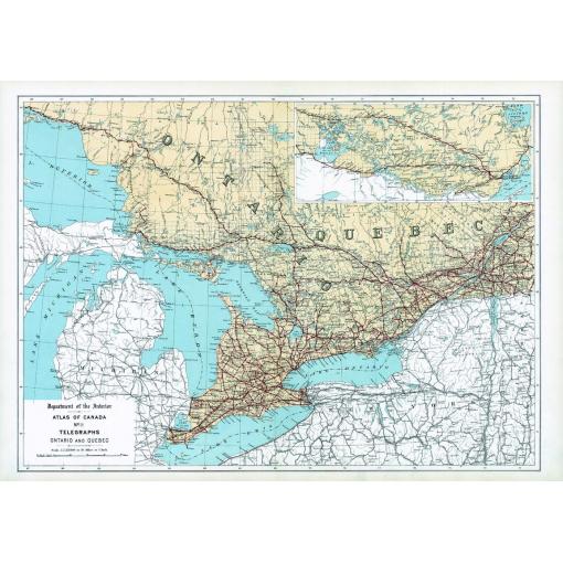 Detailed vintage map of Ontario and Quebec from The Map Shop, showcasing geographic features, transportation routes, and historical cartography for collectors and map enthusiasts.