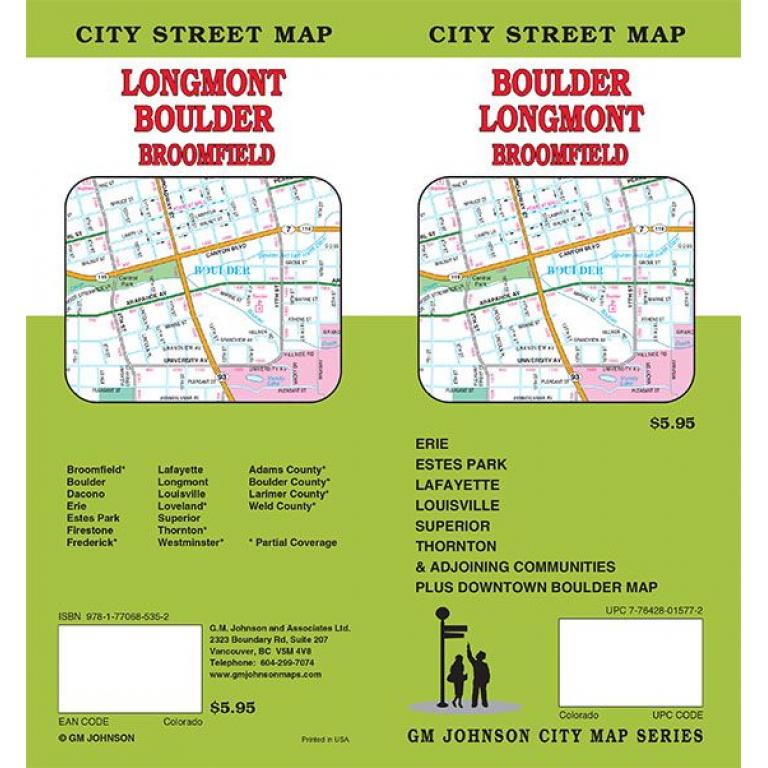 GM Johnson - Boulder, Longmont, Broomfield, CO - Folding Travel Map