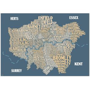 Graphic Map London - boroughs, beige background by Oxford Cartographers