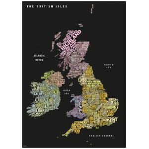 Graphic Map UK - counties, black background by Oxford Cartographers