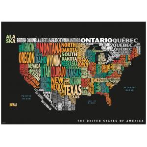 Graphic Map USA - colours, black background by Oxford Cartographers