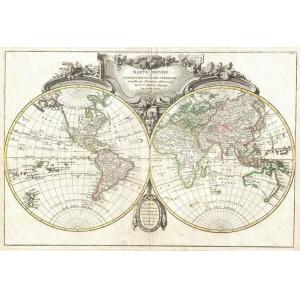 Lattre and Janvier Map of the World on a Hemisphere Projection (1775) by Artokoloro