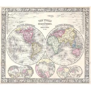 Mitchell Map of the World on Hemisphere Projection (1864) by Artokoloro