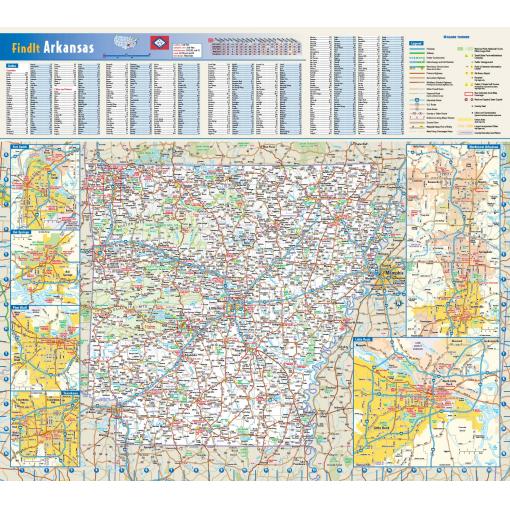 Detailed road map of Findlt Arkansas, including highways, cities, towns, and points of interest for navigation and travel planning. Features inset maps of nearby areas and key landmarks.