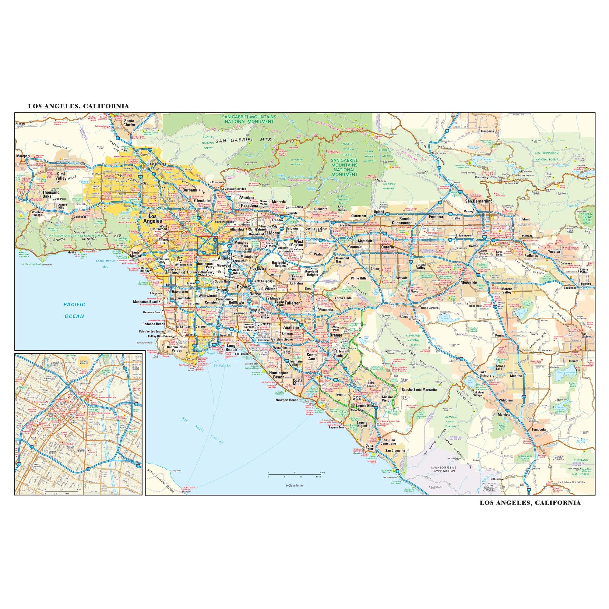 Los Angeles-Long Beach Detailed Area Wall Map w/Zip Codes 2 sizes 