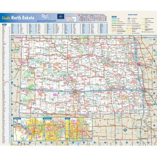 Detailed North Dakota road map with cities, highways, and landmarks for travel planning and navigation.