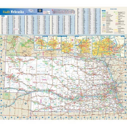 Detailed map of Nebraska with highways, cities, and regional inset maps, perfect for travel planning and navigation.