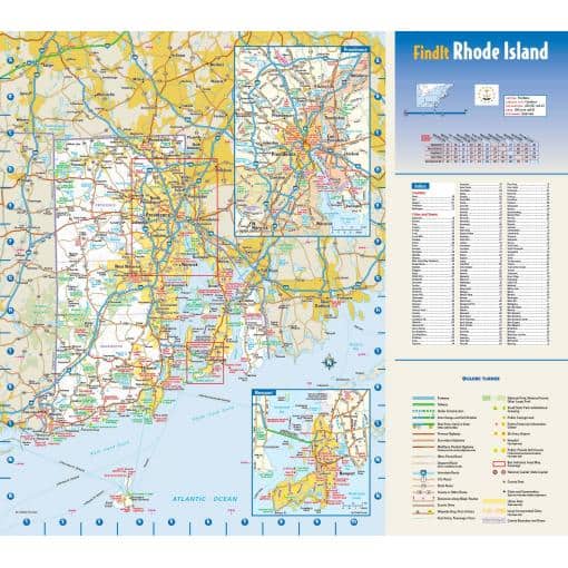 Rhode Island detailed city map with highways, roads, and points of interest, ideal for travelers and GIS professionals.