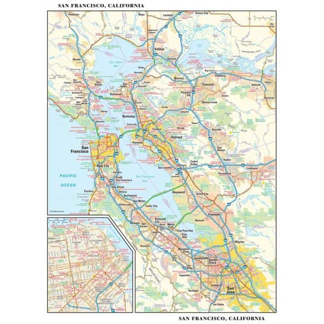 Detailed San Francisco Bay Area street and transit map for travel planning and navigation.