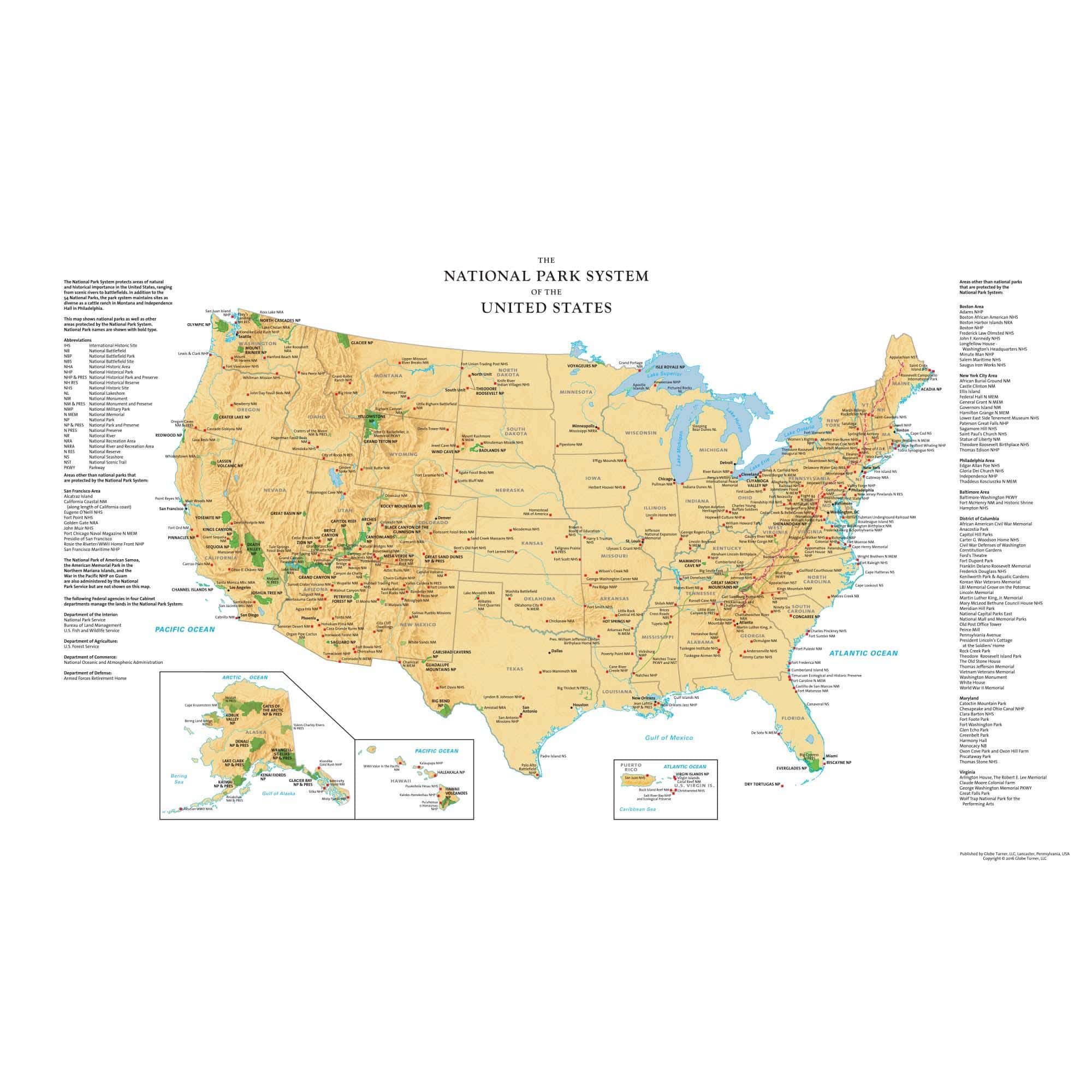 United States National Park Service Wall Map by Globe Turner - The Map Shop
