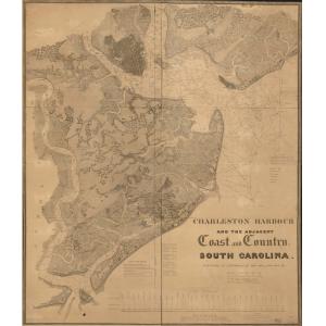Charleston Harbour & Adjacent Coast Wall Map, 1825