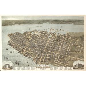 Charleston Bird's Eye View Wall Map, 1872