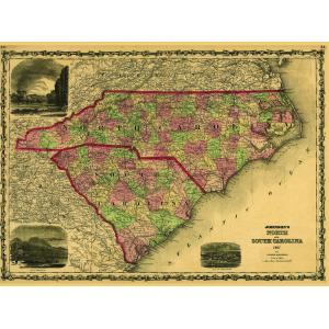 Johnson's North & South Carolina Wall Map, 1861