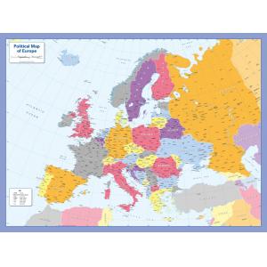Color Blind friendly Political Wall Map of Europe by Cosmographics