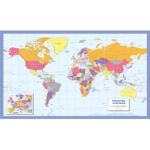 Color Blind friendly Political Wall Map of the World by Cosmographics