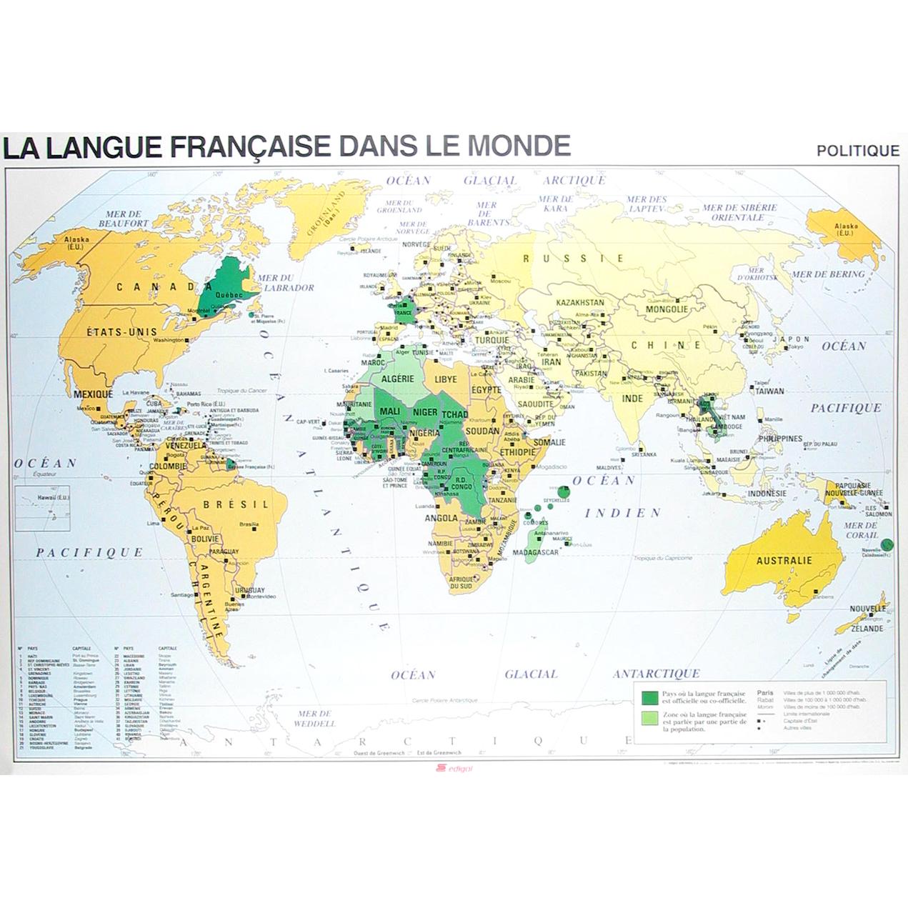 World Map Of French Speaking Countries World French Speaking Countries (Political & Physical) In French - The Map  Shop