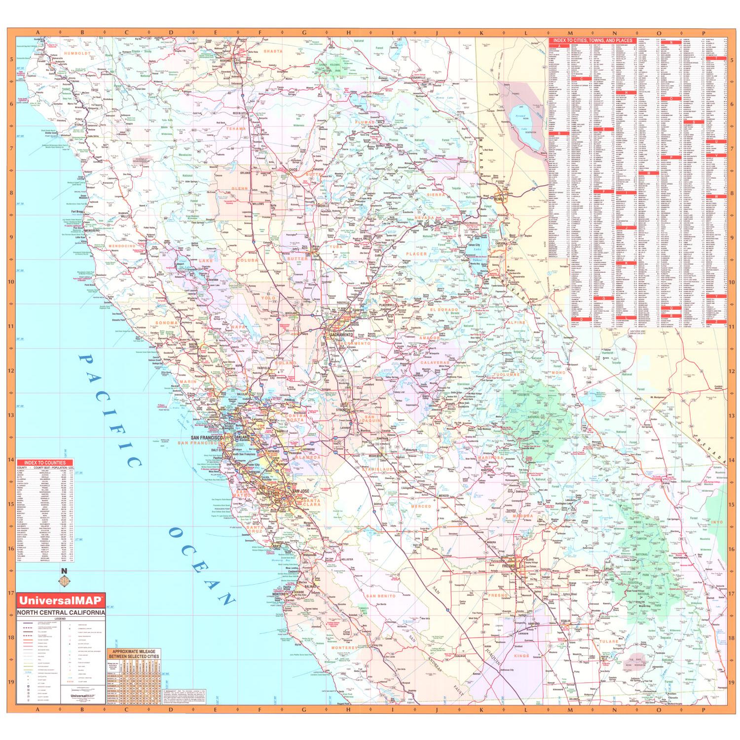 images Map Of Northern California Cities And Towns california state north central wall map