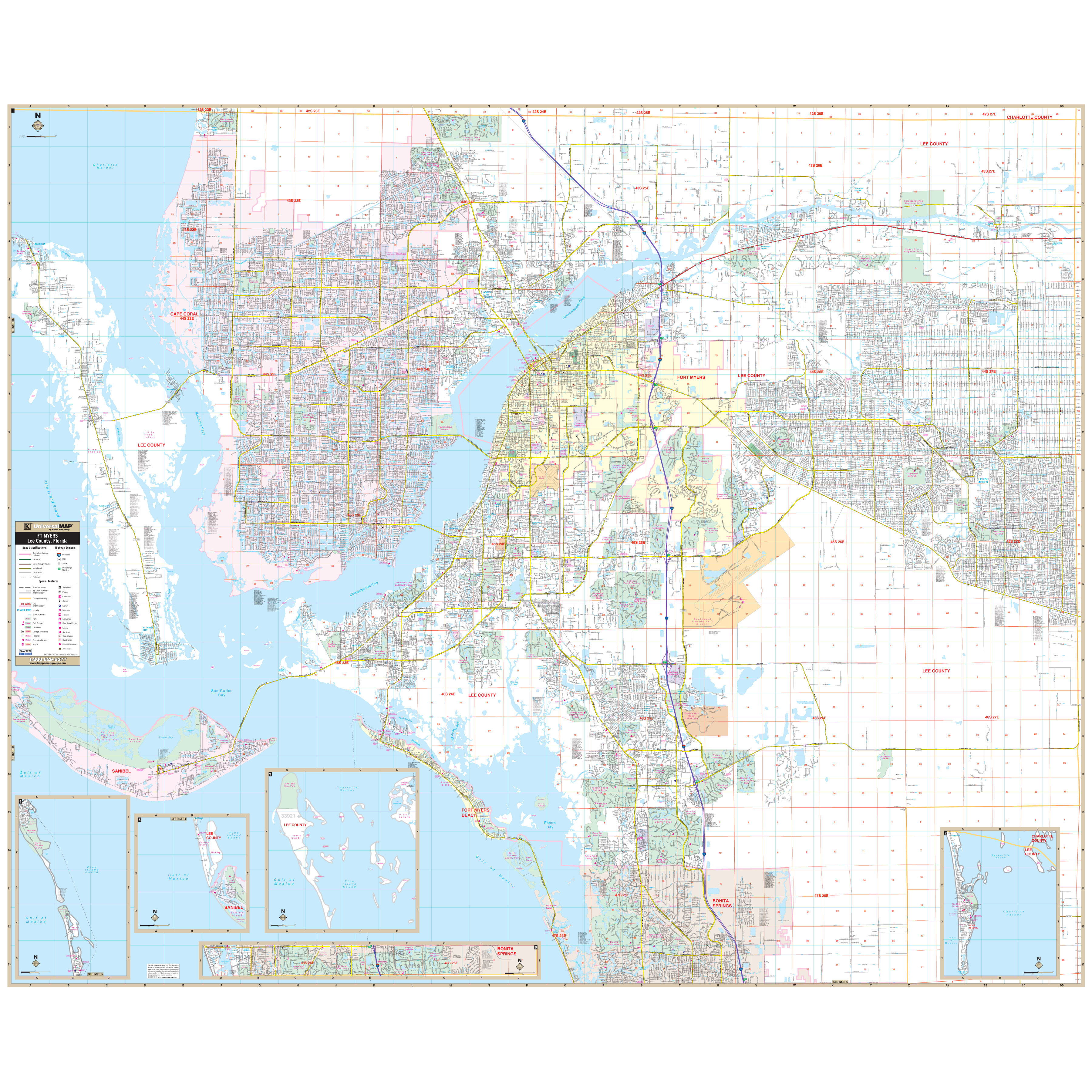 Fort Myers & Lee Co, FL Wall Map - The Map Shop