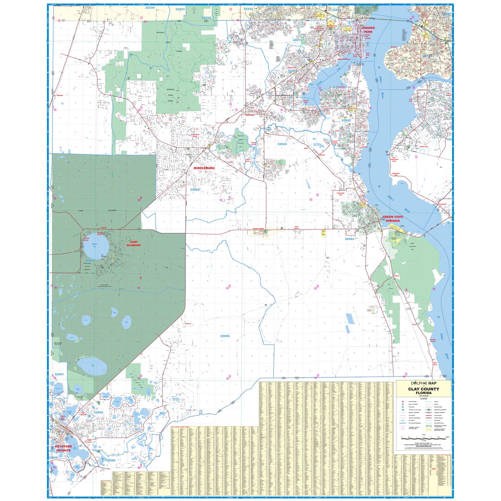 Clay County Florida Map Clay County, Fl Wall Map - The Map Shop