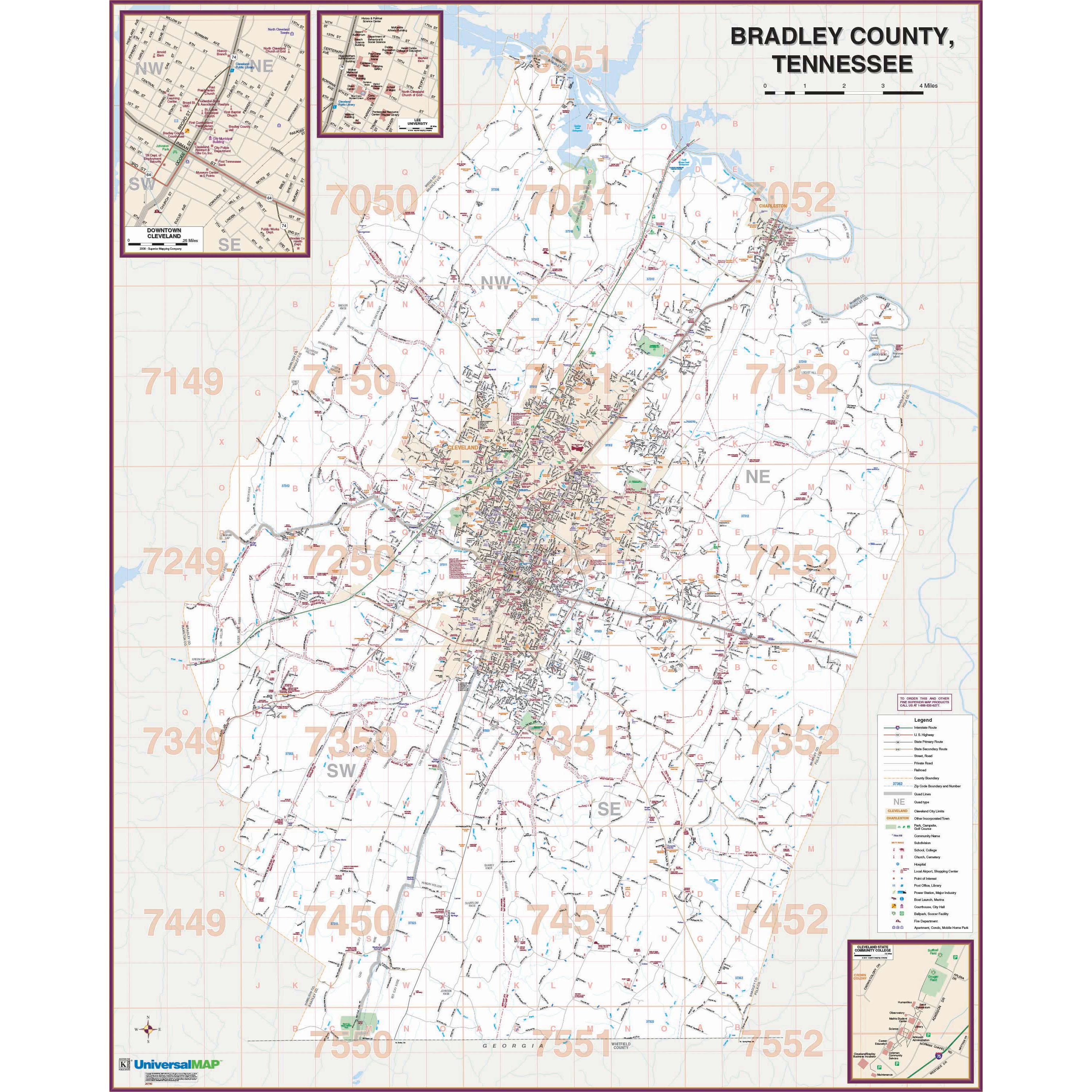 Bradley County Tn Map Cleveland & Bradley Co, Tn Wall Map - The Map Shop