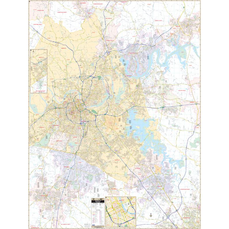 Nashville & Davidson County, TN Wall Map by Kappa The Map Shop