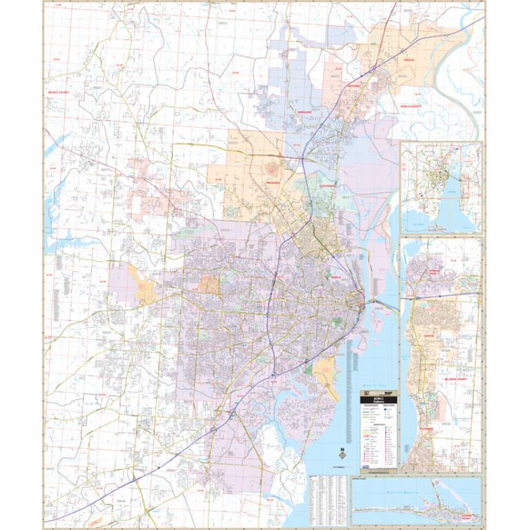 City Maps Mobile Al Mobile, Al Wall Map - The Map Shop
