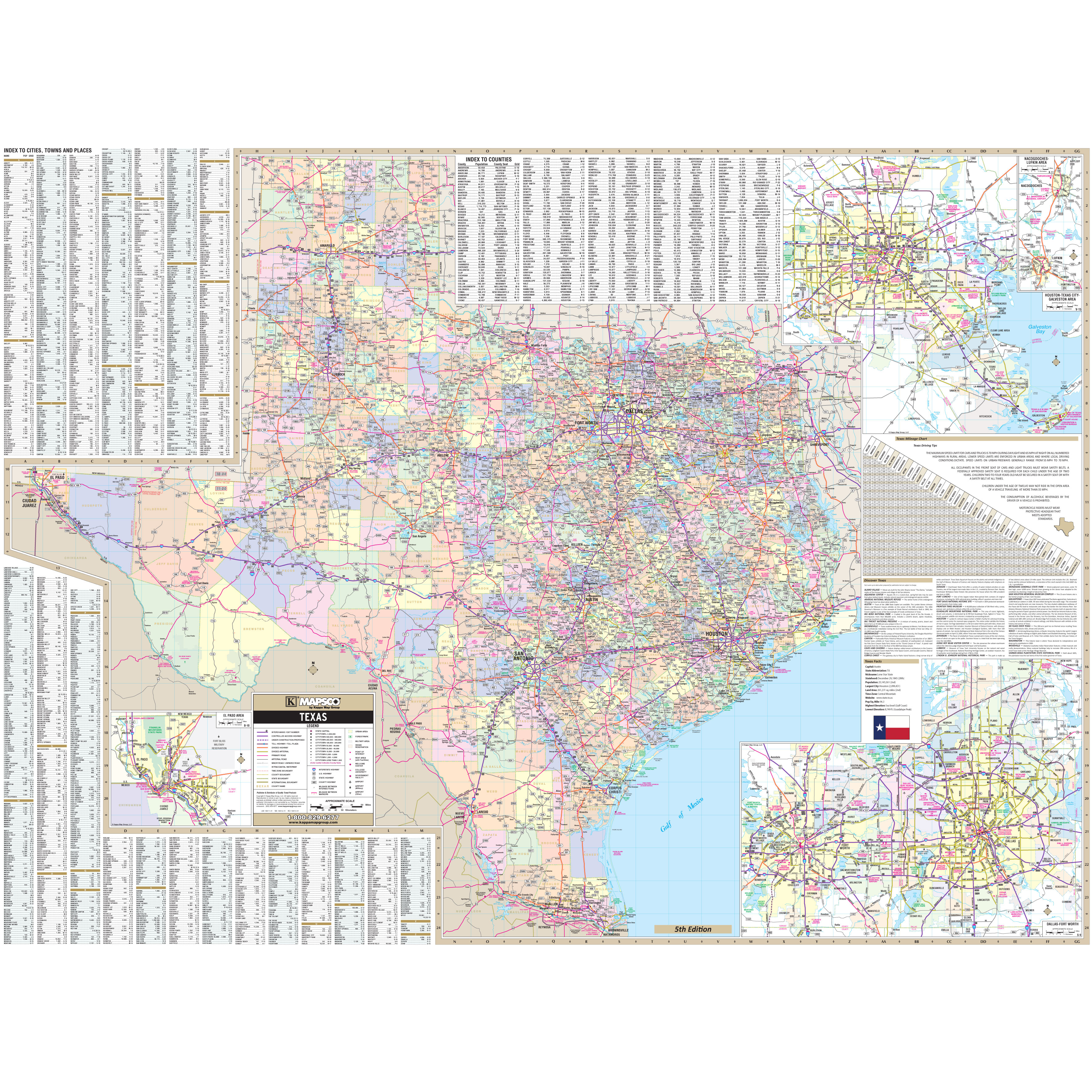 34.5 x 24.75 Laminated Texas State Wall Map 