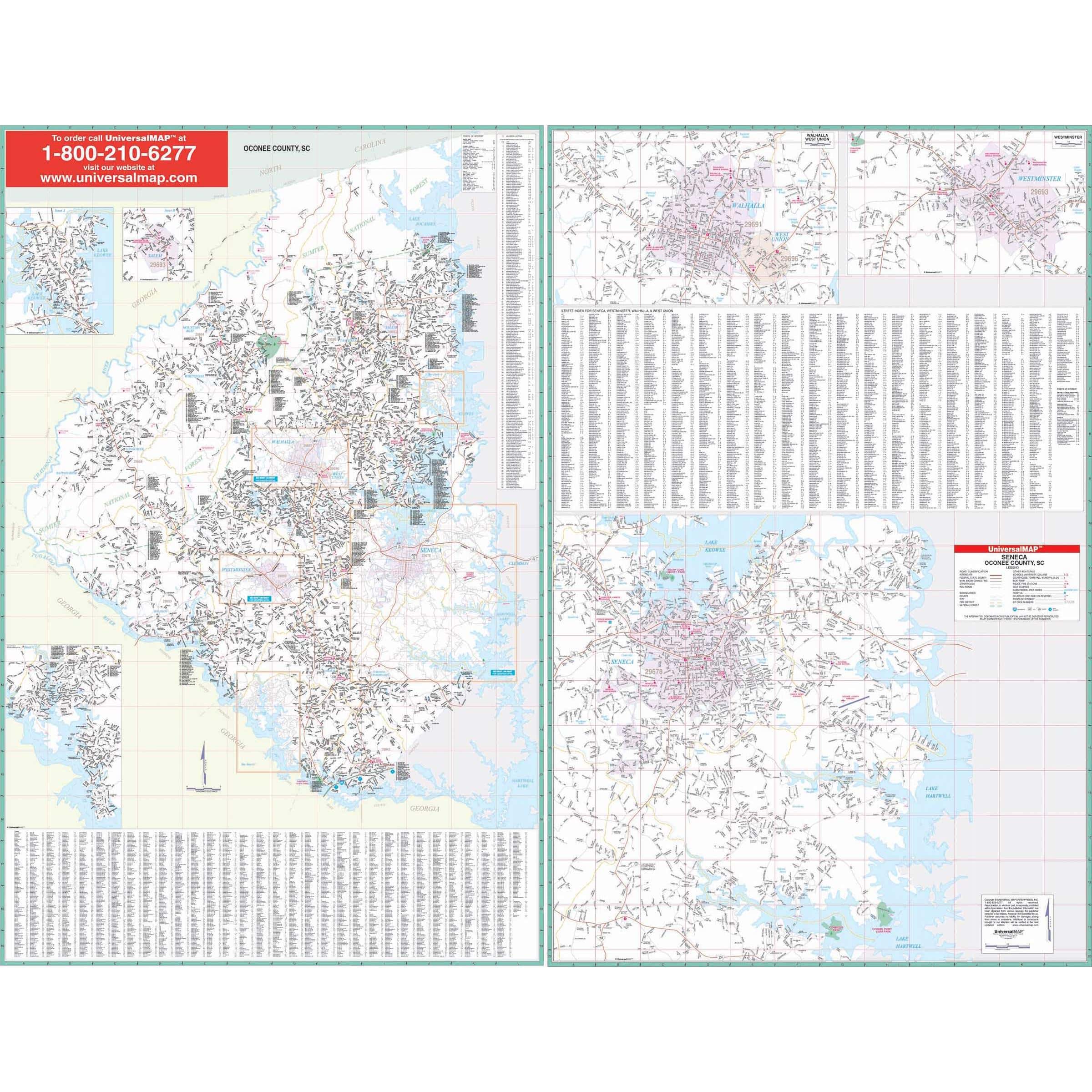 Oconee, SC Wall Map by Kappa The Map Shop