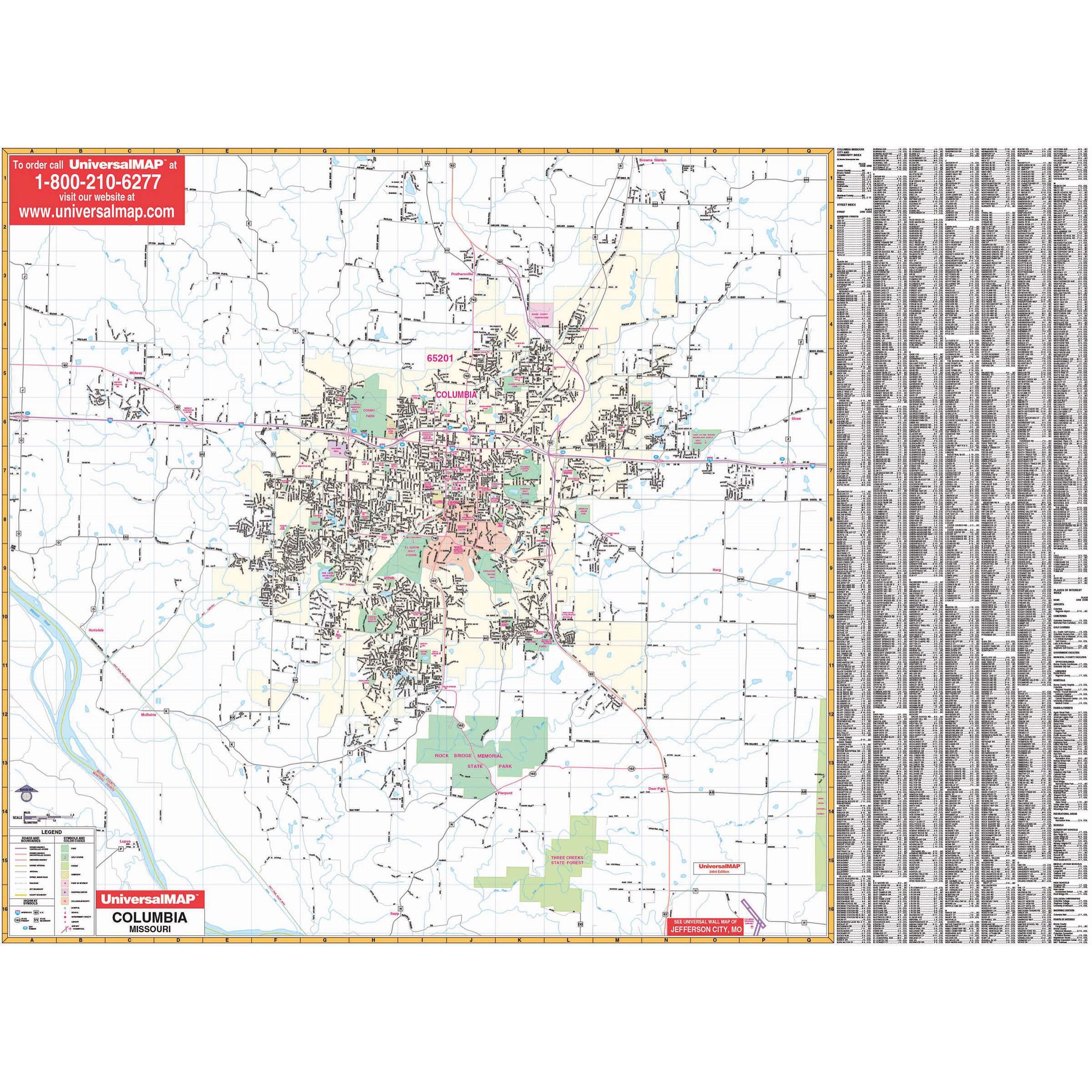 Map Of Columbia Mo Columbia, Mo Wall Map - The Map Shop