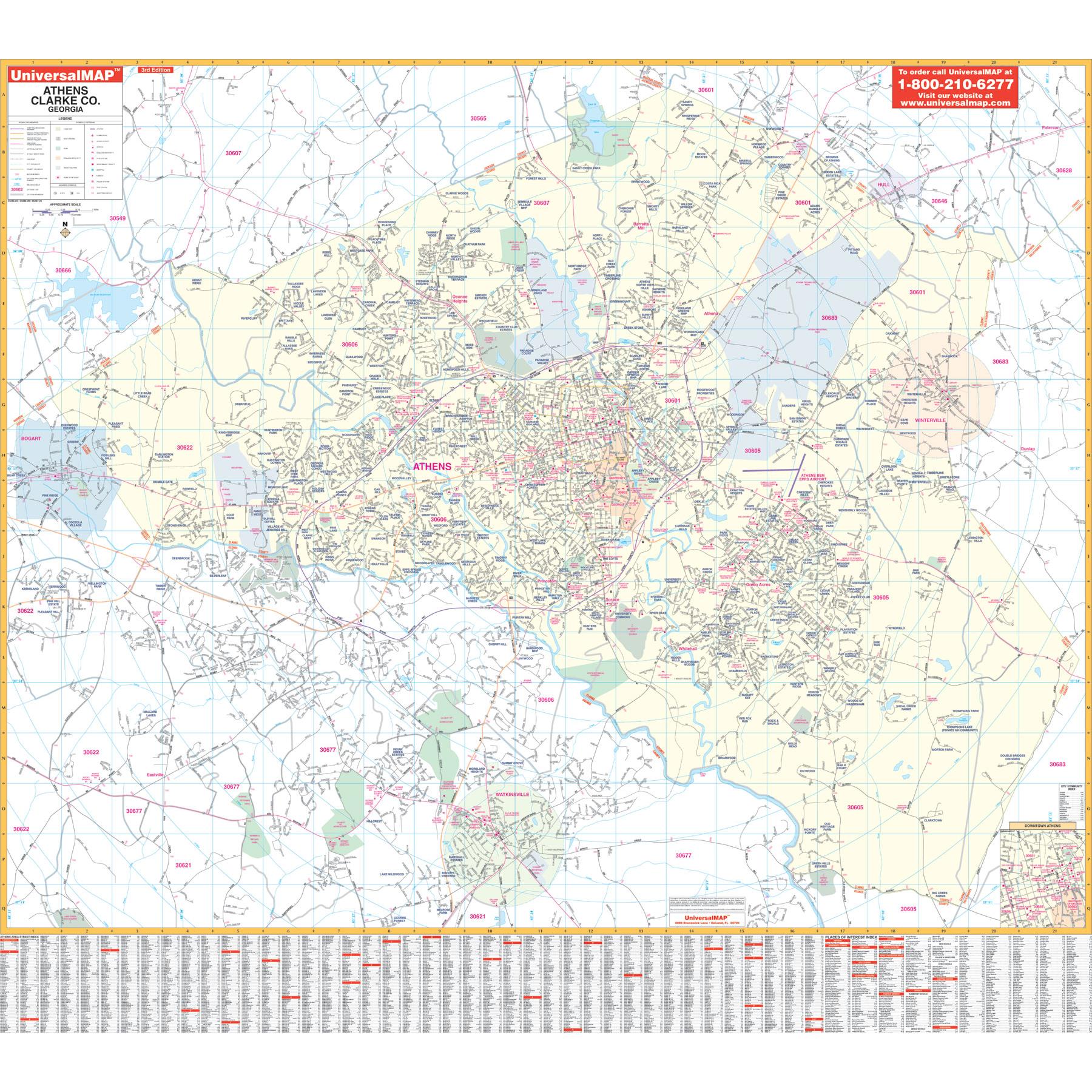 Athens, GA Wall Map by Kappa The Map Shop