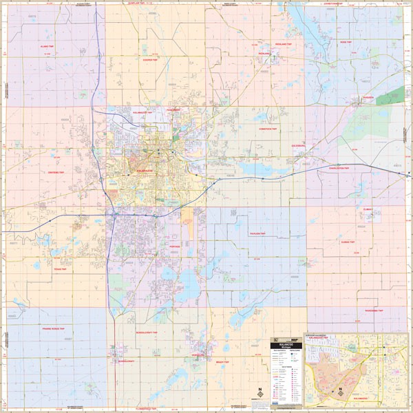 Kalamazoo County, MI Wall Map by Kappa The Map Shop