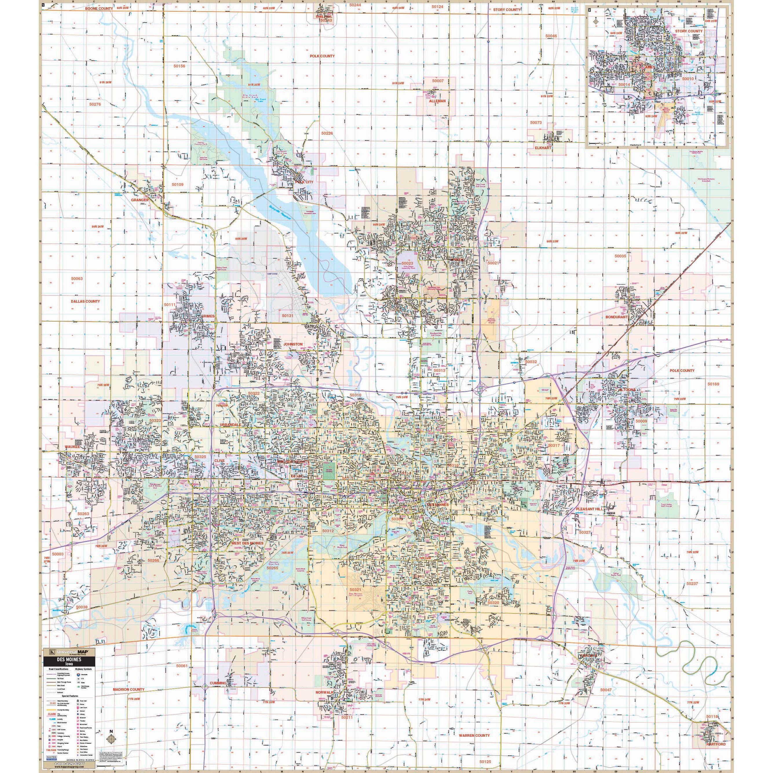 Des Moines Suburbs Map Des Moines, Ia Wall Map - The Map Shop