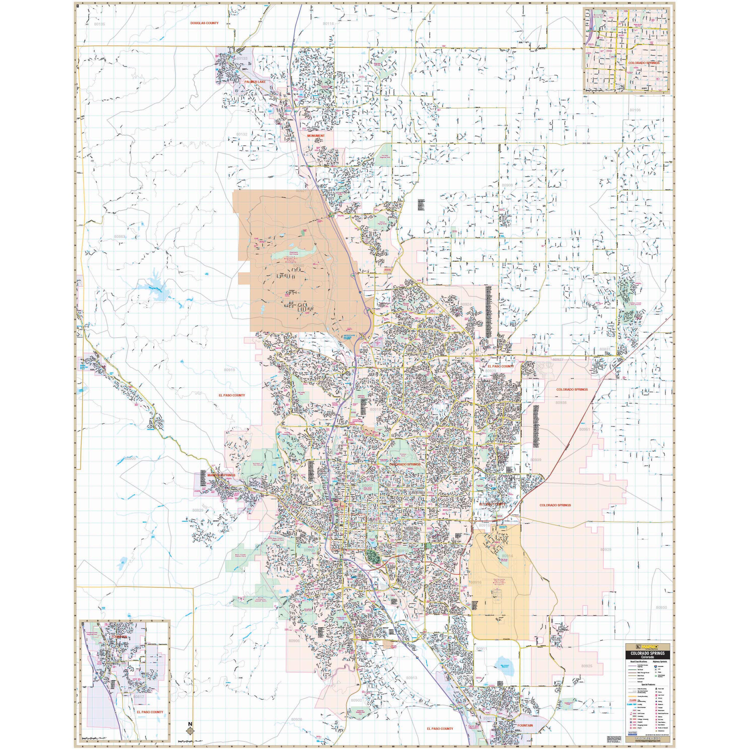 Map Of Colorado Springs Colorado Springs, Co Wall Map - The Map Shop