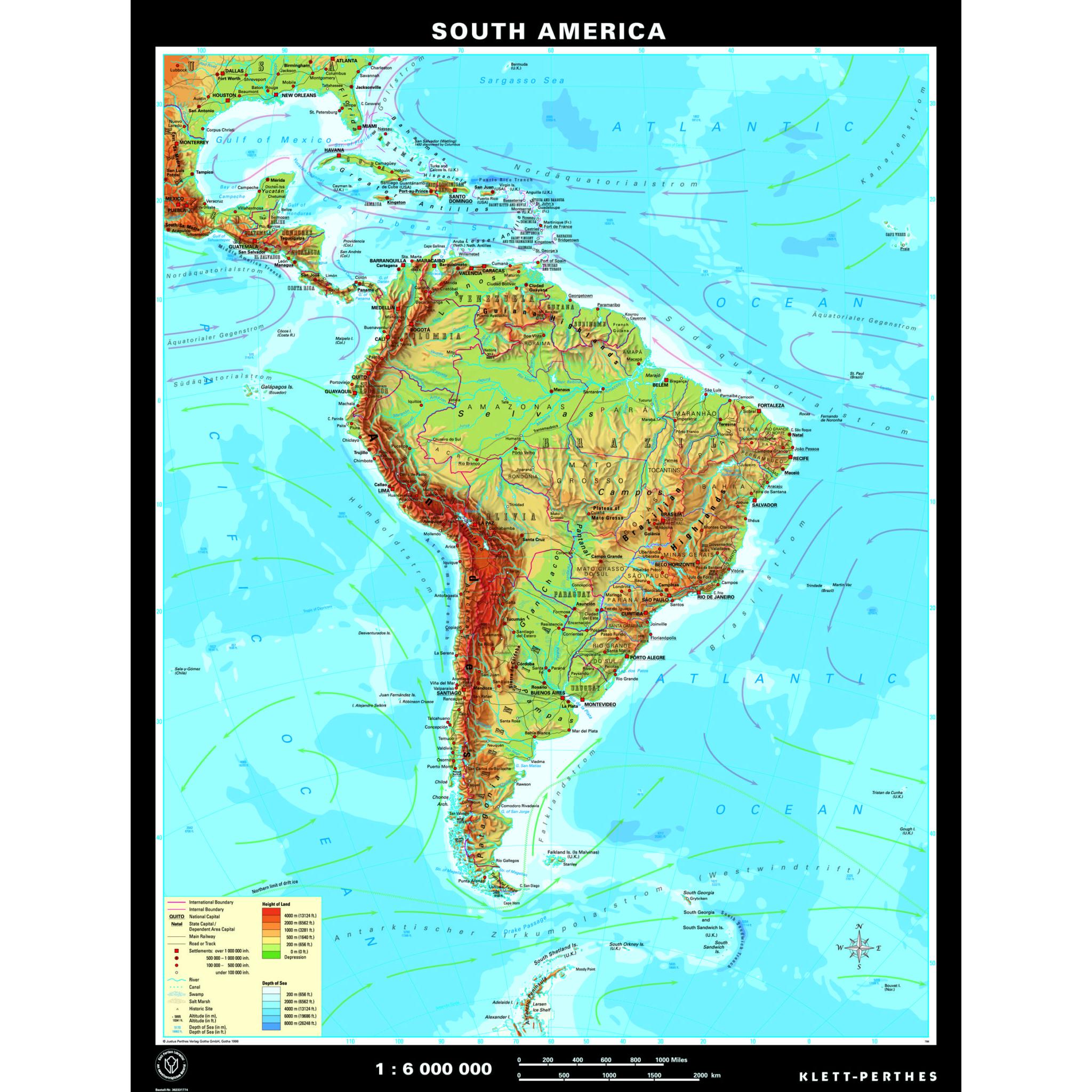 Latin America Physical Map South America Physical Map - The Map Shop
