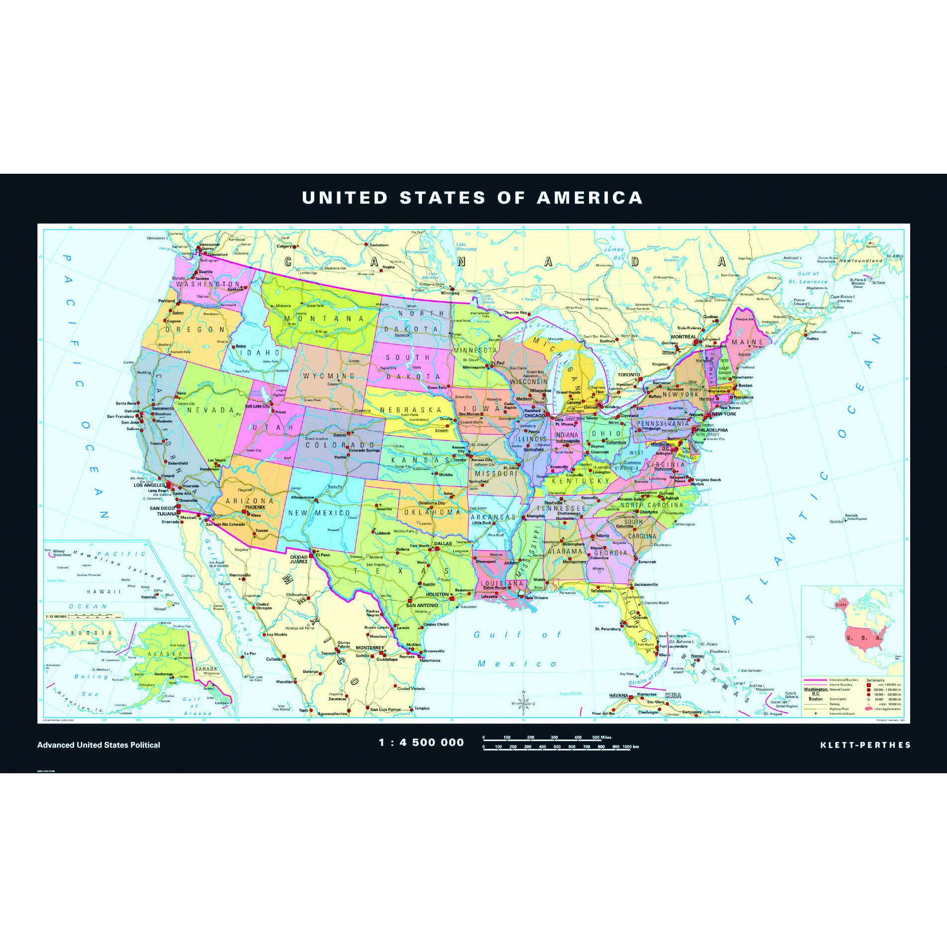 Political Map And Physical Map United States Physical & Political Maps - The Map Shop