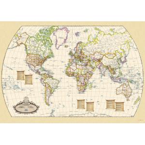 Antique World Wall Map - English and French - Large by Lucid Map