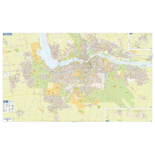 Detailed map of Ottawa, Ontario, featuring streets, neighborhoods, parks, and landmarks, ideal for travel planning, outdoor activities, or geographic reference. Available from The Map Shop.
