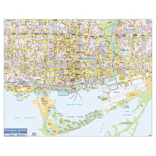 Detailed map of downtown Toronto showing streets, parks, waterfront, and landmarks, ideal for navigation, travel planning, and geographic reference.