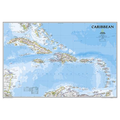 Detailed Caribbean region map from National Geographic, showcasing islands, countries, and geographical features for navigation and travel planning.
