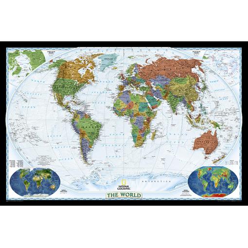 Detailed world map featuring political boundaries, continents, country labels, and geographic features for travel, education, and mapping needs.