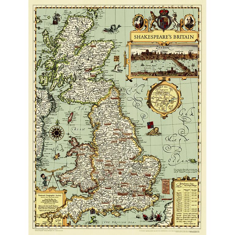 Shakespeare's Britain Wall Map by National Geographic