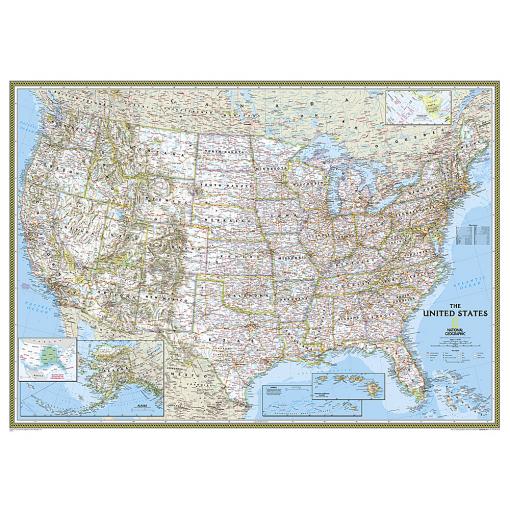 Detailed political map of the United States with state boundaries, major cities, and geographical features from The Map Shop. Perfect for travel planning, education, and navigation.