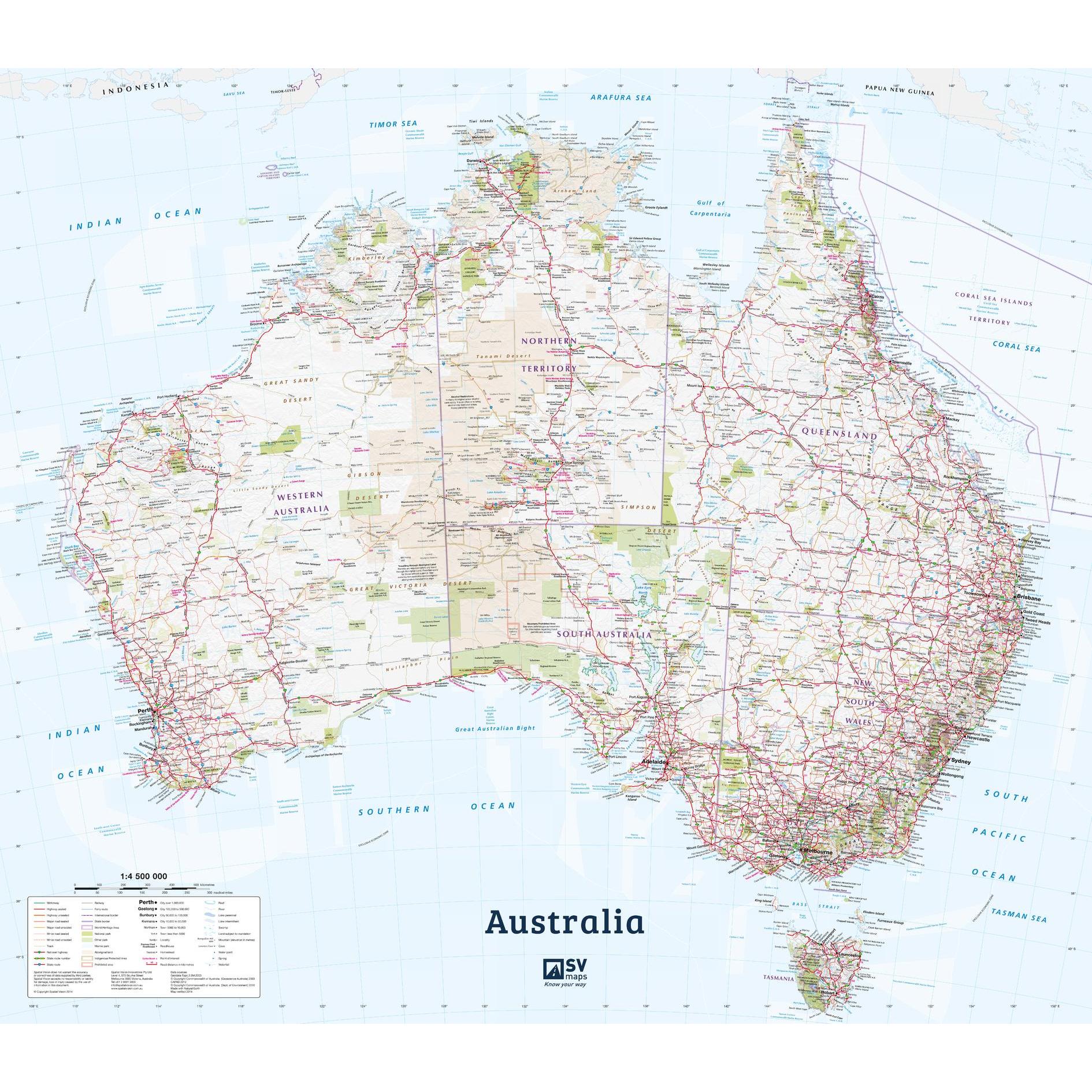 ROAD & TERRAIN WALL CHART PIC 87X100CM POSTER LAMINATED MAP OF AUSTRALIA 