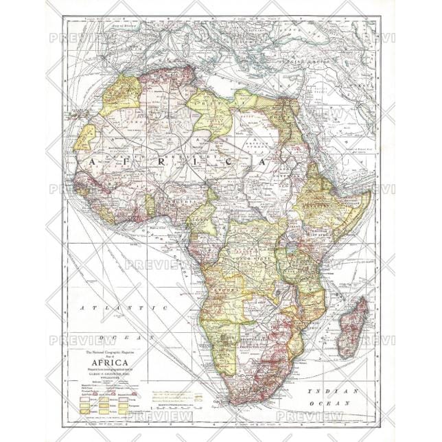 Detailed vintage map of Africa showing historical borders and geographic features. Ideal for collectors, historians, and map enthusiasts seeking authentic historical cartography.