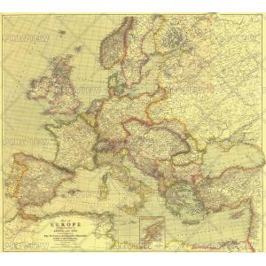 Europe Map with Africa and Asia - Published 1915 by National Geographic