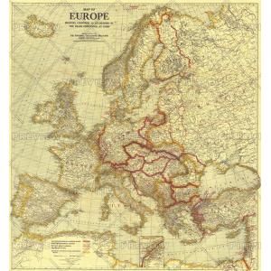 Map of Europe Showing the Countries Established by the Peace Conference of Paris - Published 1921 by National Geographic